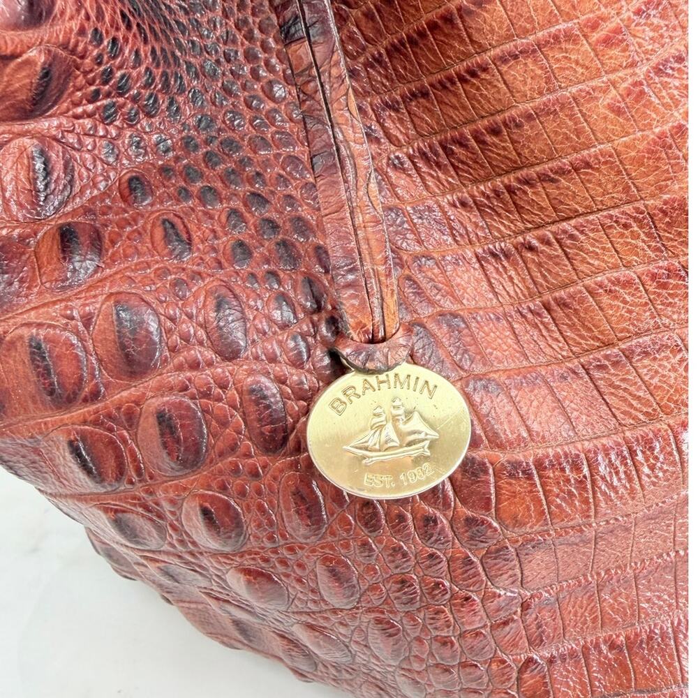 Brahmin Dana Melbourne Croc Embossed Leather Drawstring Bag Brown - Picture 3 of 9